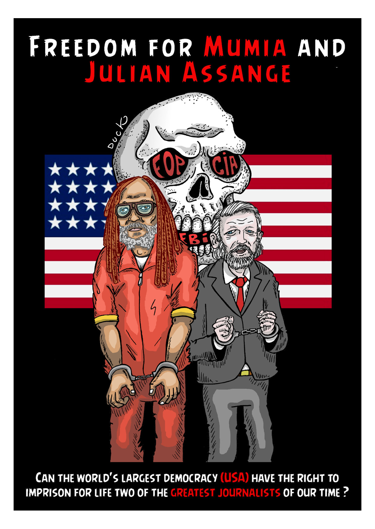 Carte postale : Freedom for Mumia and Assange (format A6)