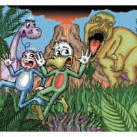 Carte postale A6 - Promenade de santé à l'ère Mésozoïque